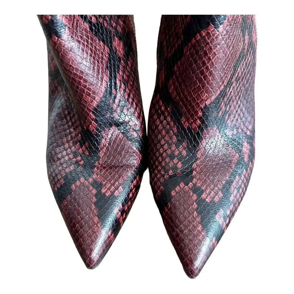 Michael Kors Womens Keke Maroon Snakeskin Pointed Stiletto Ankle Boots Shoes 8.5